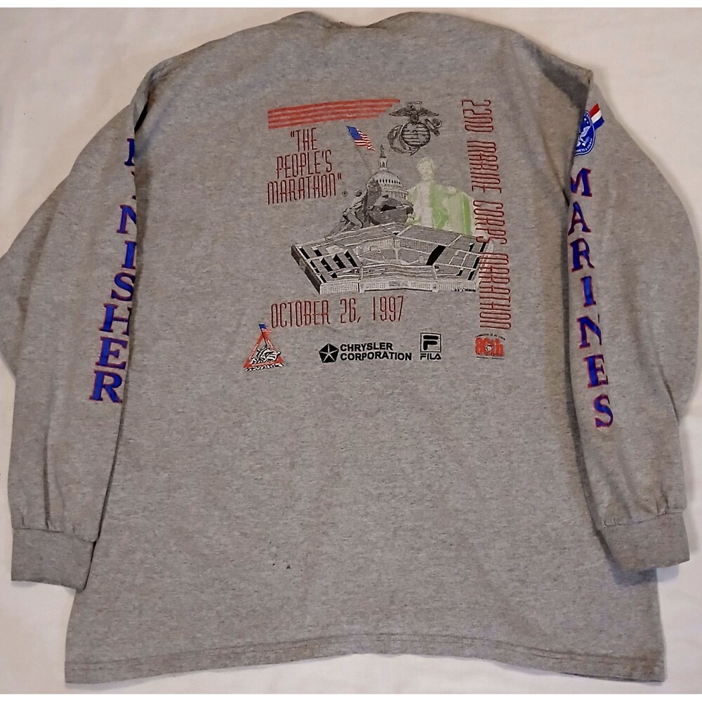Vintage 1997 Marine Corps Marathon Finisher Long Sleeve USA T Shirt XL Lee
